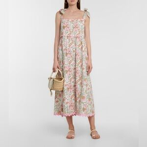 Juliet Dunn Pink and Green Floral Midi Dress
